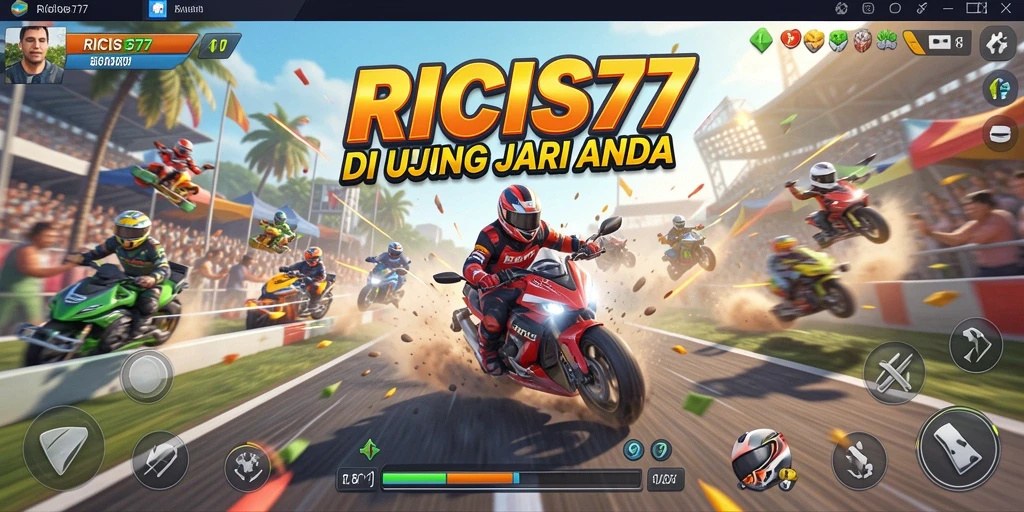 Screenshot gameplay RICIS77 yang memperlihatkan balapan mendebarkan.