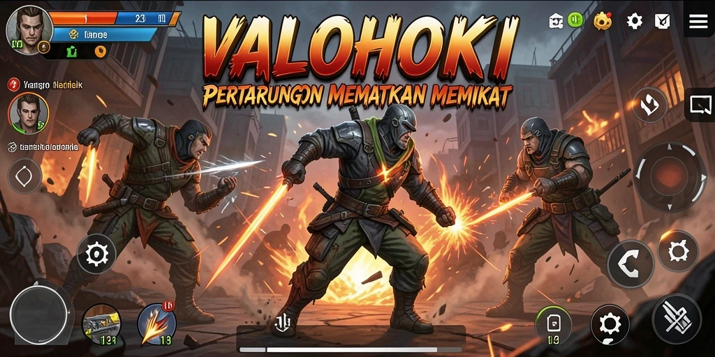 Tangkapan layar gameplay VALOHOKI menampilkan duel seru antar karakter.