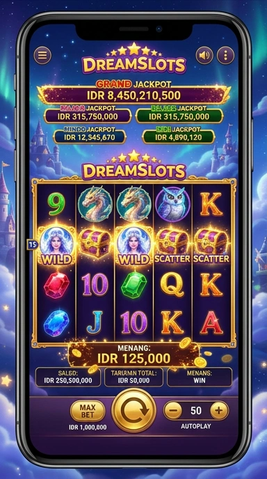 Tampilan antarmuka pengguna aplikasi dreamslots yang intuitif.